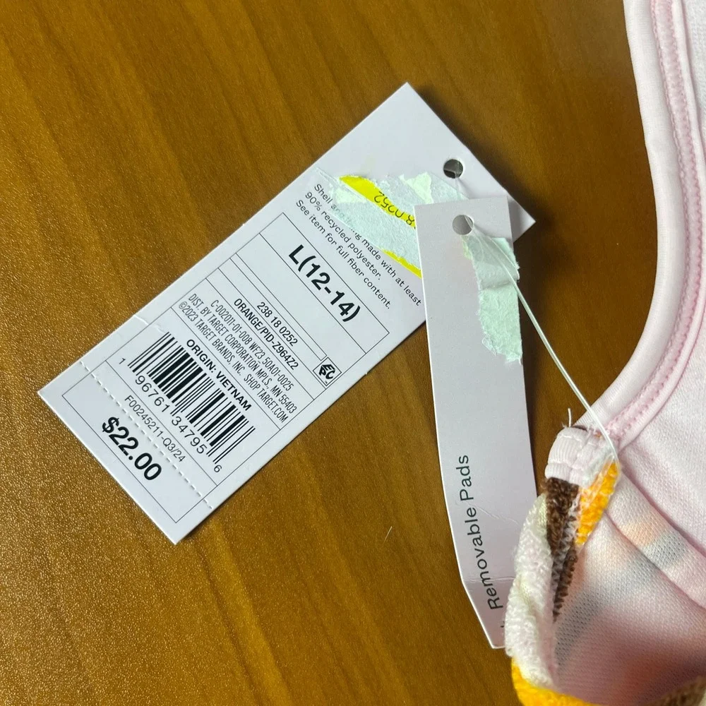 Wild Fable Striped Terry Underwire Bikini Swimsuit‎ Top Orange Brown Pink Large